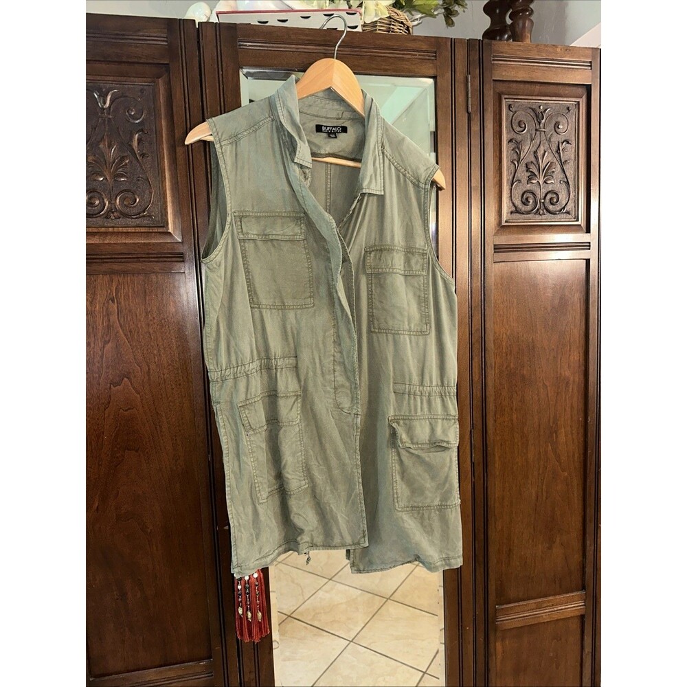 Buffalo David Bitton Medium Women’s Long Vest Olive Green